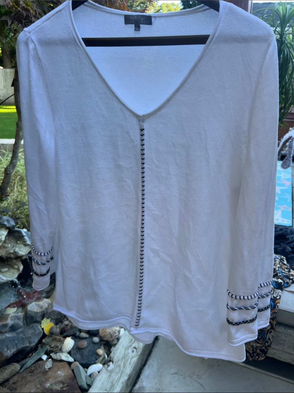 Habitat White V-Neck Long Sleeve Top with Black Contrast Stitching
